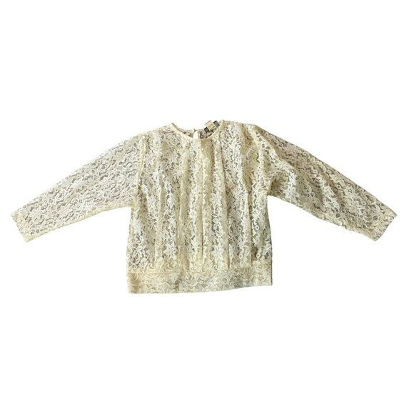 Vintage P.D.T. Pieces Detachee Lace Blouse Cream Long Sleeve Size 5 - Picture 1 of 8